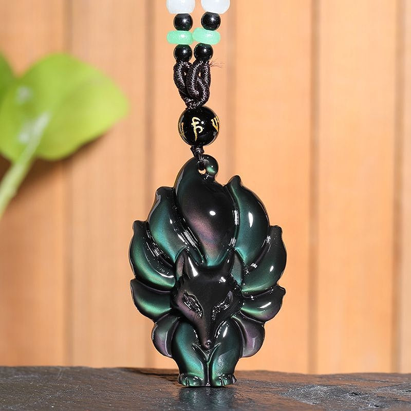 Rainbow Obsidian Nine-Tail Fox Pendant