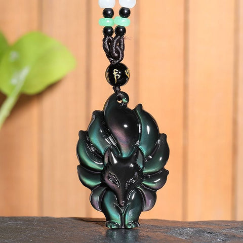 Rainbow Obsidian Nine-Tail Fox Pendant