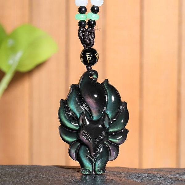 Rainbow Obsidian Nine-Tail Fox Pendant