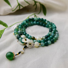 Load image into Gallery viewer, Flower Green Agate Mala
