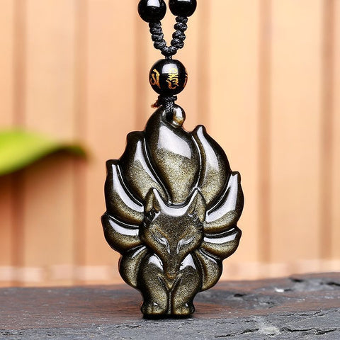 Rainbow Obsidian Nine-Tail Fox Pendant