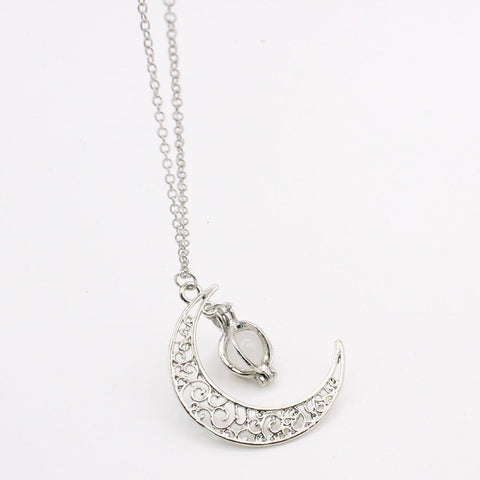 Filigree Glim Cage Crescent Moon Glow in the Dark Necklace