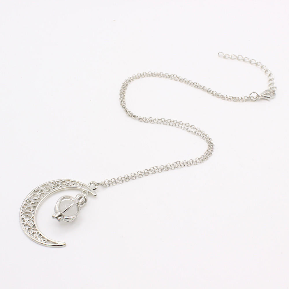 Filigree Glim Cage Crescent Moon Glow in the Dark Necklace