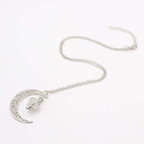 Filigree Glim Cage Crescent Moon Glow in the Dark Necklace