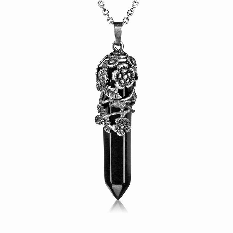 Silver Flower Wrapped Chakra Healing Crystal Necklace