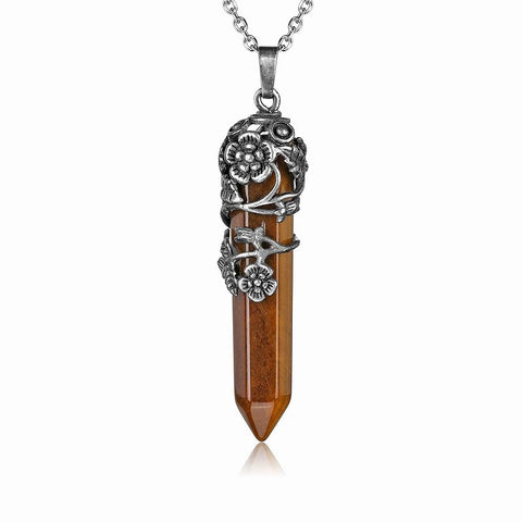 Silver Flower Wrapped Chakra Healing Crystal Necklace