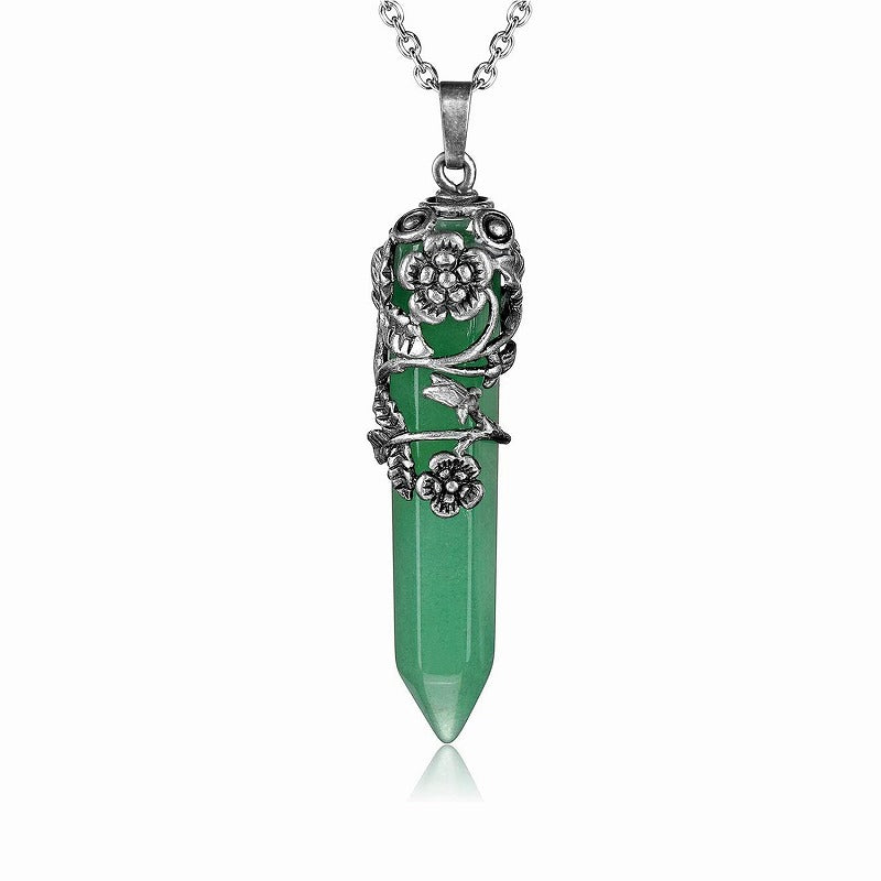Silver Flower Wrapped Chakra Healing Crystal Necklace