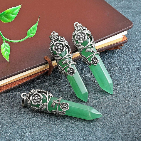 Silver Flower Wrapped Chakra Healing Crystal Necklace