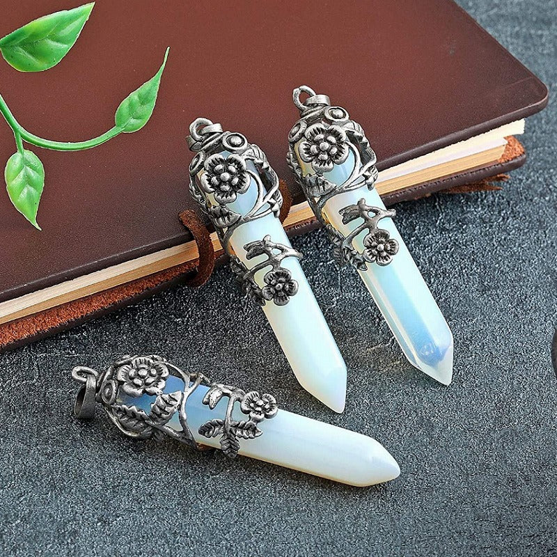 Silver Flower Wrapped Chakra Healing Crystal Necklace