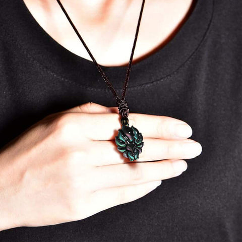 Rainbow Obsidian Nine-Tail Fox Pendant