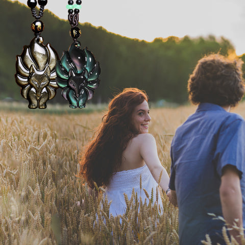 Rainbow Obsidian Nine-Tail Fox Pendant