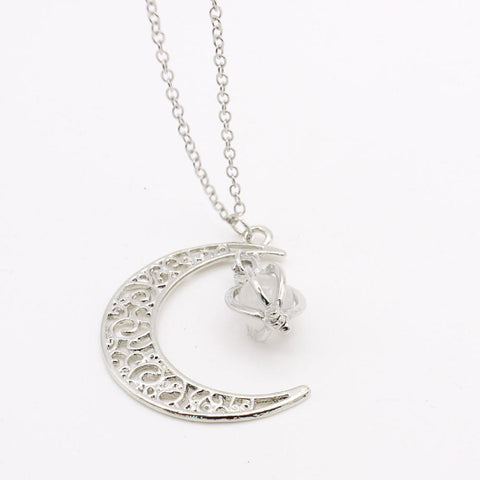 Filigree Glim Cage Crescent Moon Glow in the Dark Necklace