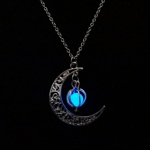 Filigree Glim Cage Crescent Moon Glow in the Dark Necklace
