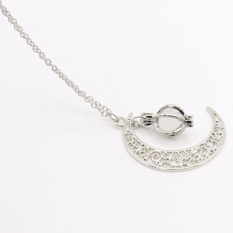 Filigree Glim Cage Crescent Moon Glow in the Dark Necklace