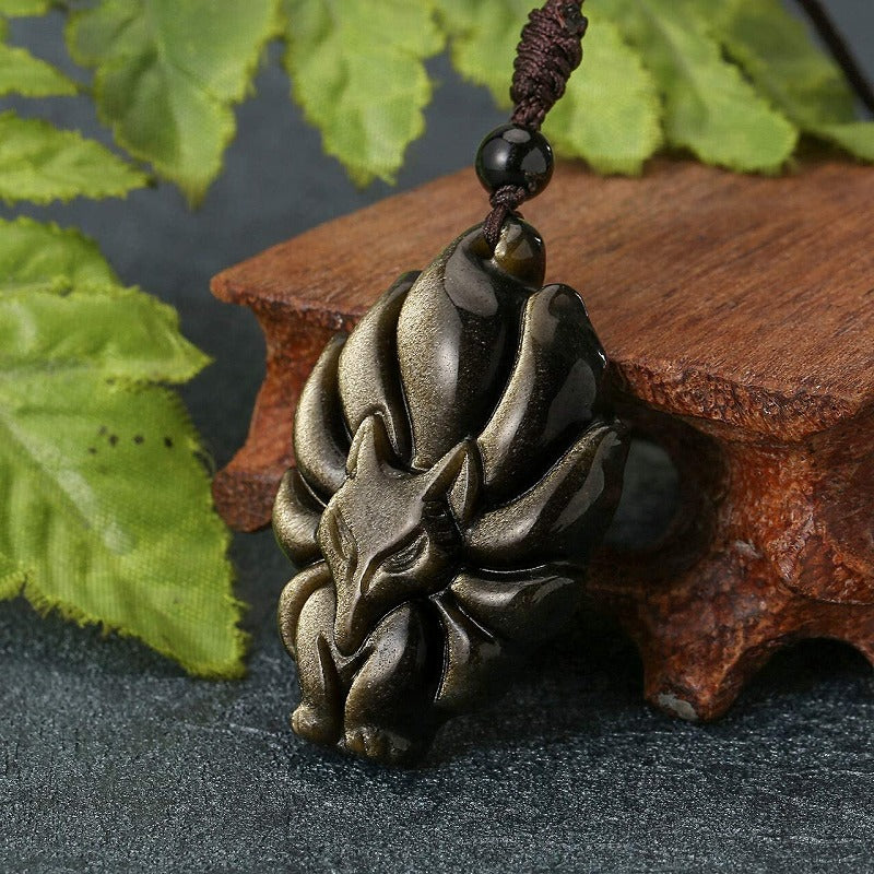 Rainbow Obsidian Nine-Tail Fox Pendant