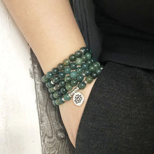 Load image into Gallery viewer, Green Agate Lotus Mala
