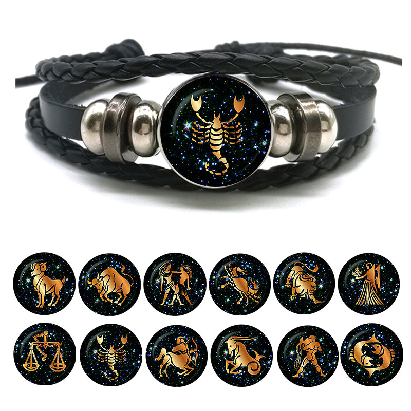 Leather Bracelet with Zodiac Sign