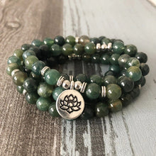Load image into Gallery viewer, Green Agate Lotus Mala
