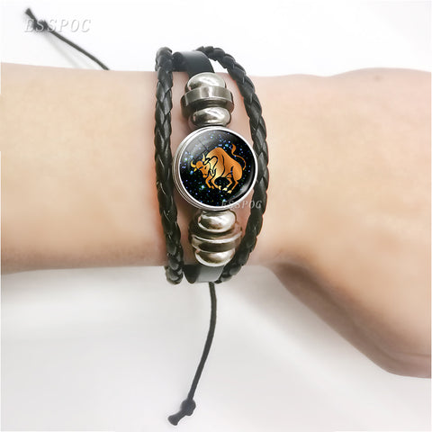 Leather Bracelet with Zodiac Sign