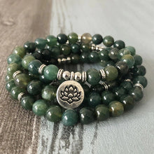 Load image into Gallery viewer, Green Agate Lotus Mala
