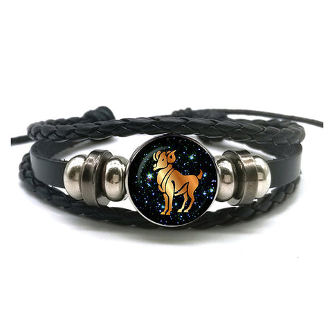 Leather Bracelet with Zodiac Sign