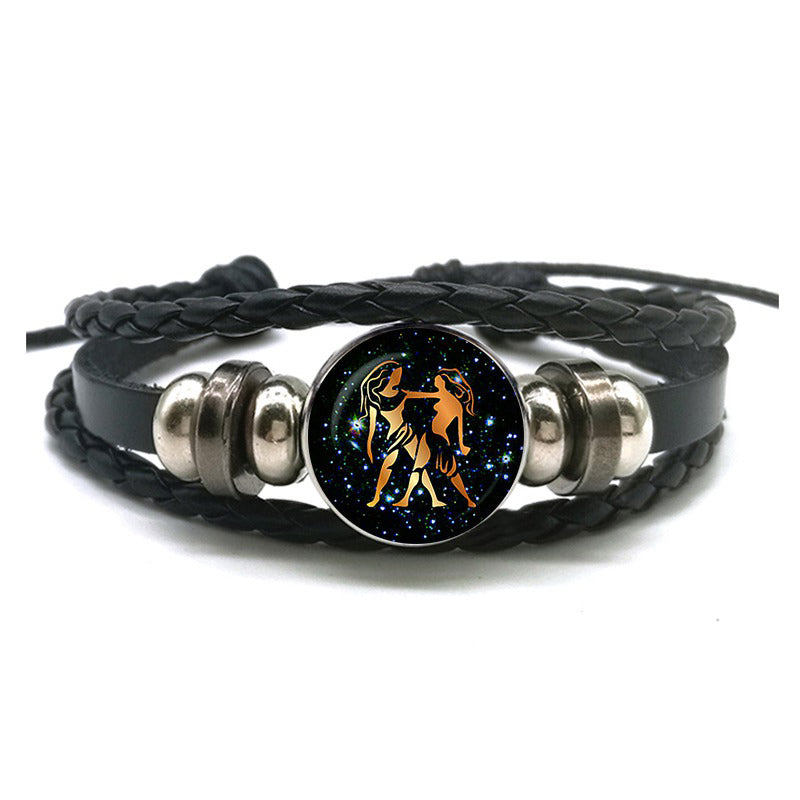 Leather Bracelet with Zodiac Sign