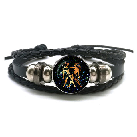 Leather Bracelet with Zodiac Sign