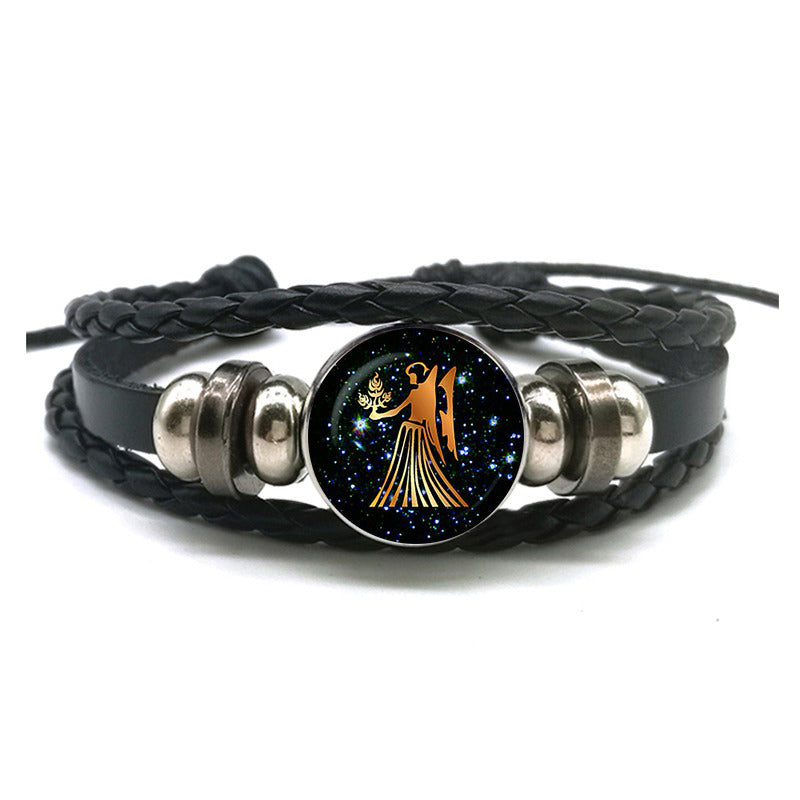 Leather Bracelet with Zodiac Sign