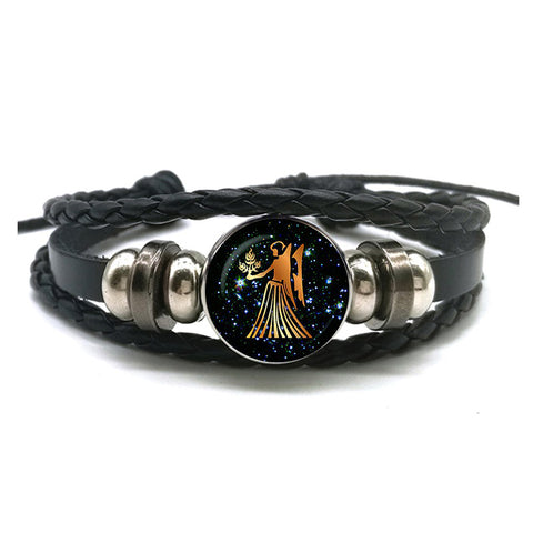 Leather Bracelet with Zodiac Sign